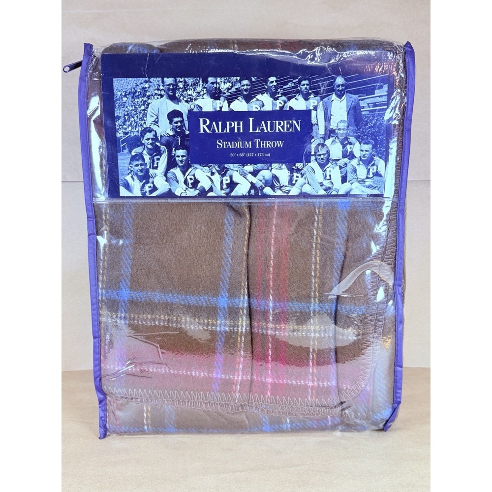 Vintage RALPH LAUREN Stadium Throw Blanket HUNT Plaid 50x68 Original Package